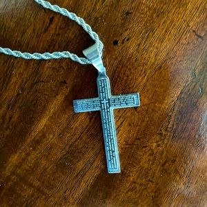 Men’s Cross Necklace w Lords Prayer - Stainless Steel